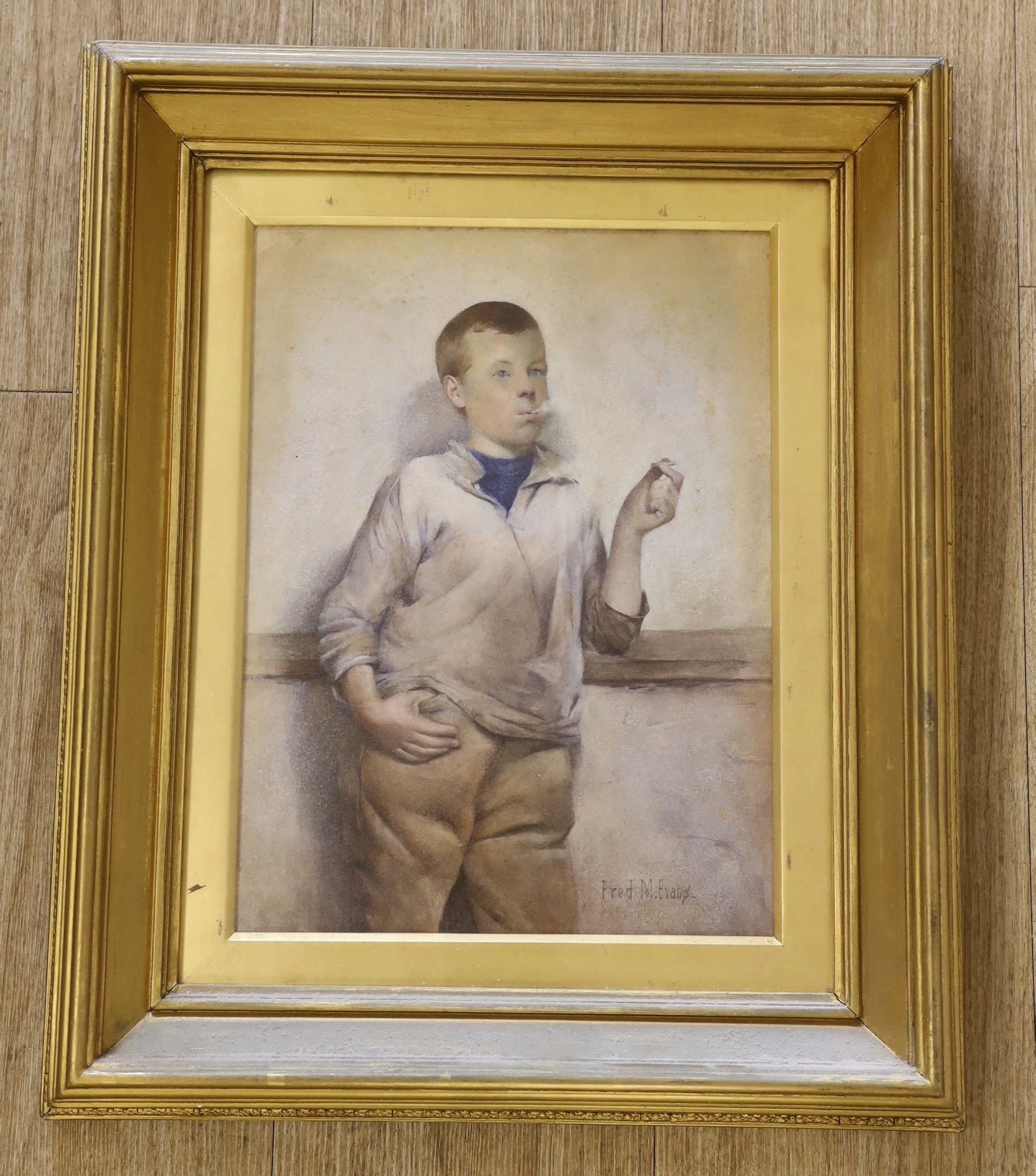 Frederick James McNamara Evans (British, 1859-1930), watercolour, Study of a boy smoker, signed, 34 x 25cm